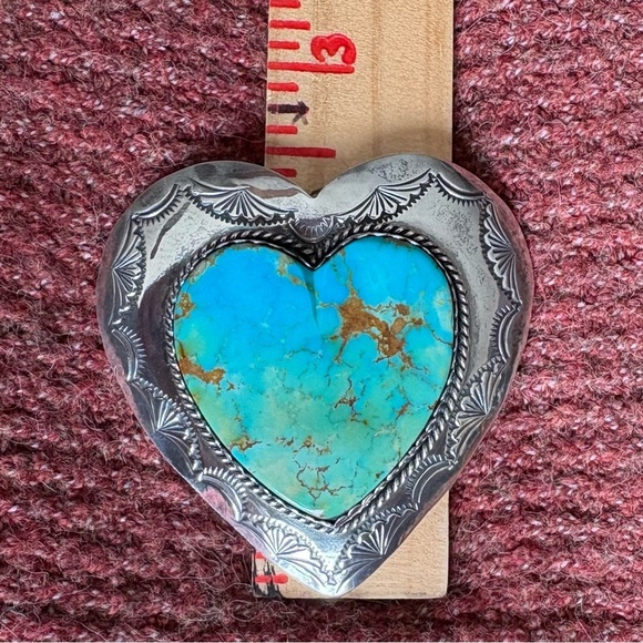 Vnt Joan Slifka Large Turquoise Heart Sterling Silver Concho Statement Piece - Picture 9 of 10
